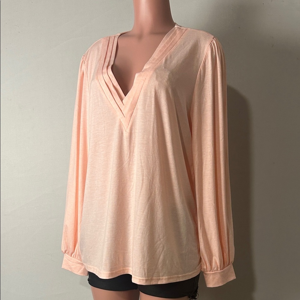 Agnes Urban Women's Pink V Neck Long Sleeve Casual Top Shirt Size XXL